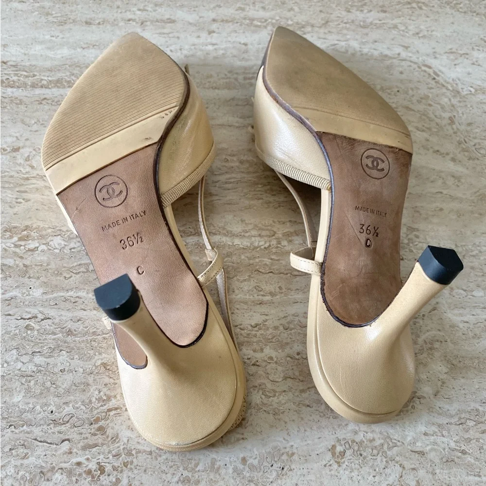 Vintage Chanel CC Bow Cap Toe Slingback Heels - Picture 9 of 10